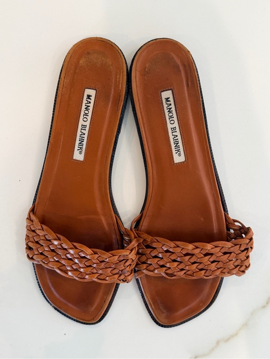 Manolo Blahnik Shoes - Manolo Blahnik Tan Woven Leather Slide